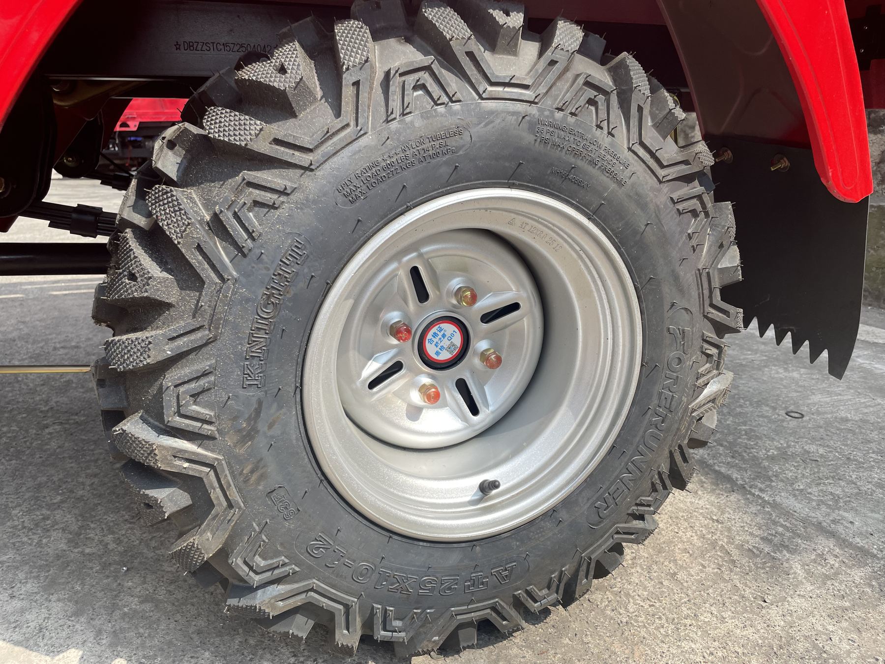 Close-up of rugged tire for rough roads